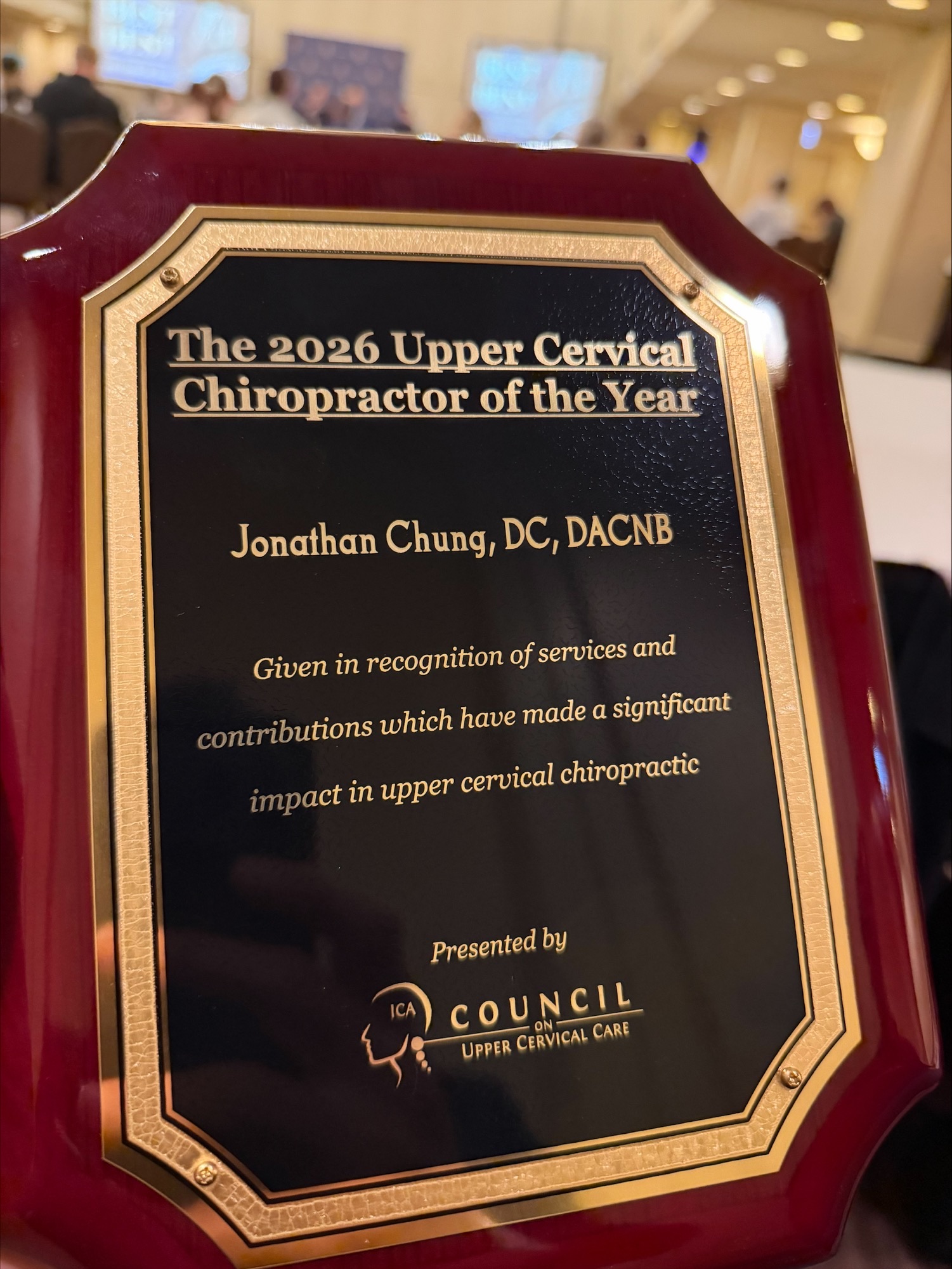 Upper Cervical Chiropractor of the Year award recognition for Dr. Jonathan Chung